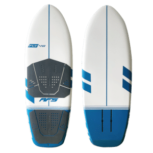 Planche de surf blanche et bleue avec une rayure bleue