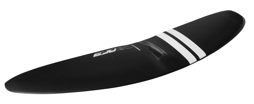 Planche de surf noire et blanche avec une bande blanche