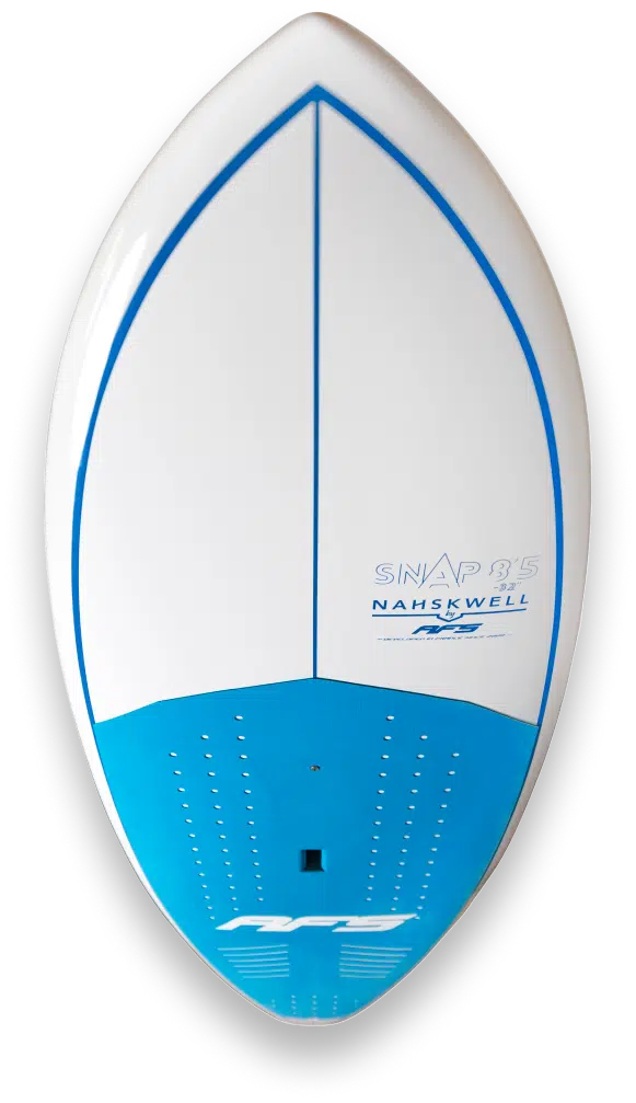 Planche de surf blanche et bleue avec une rayure bleue